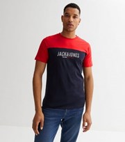 Jack & Jones Red Colour Block Crew Neck Logo T-Shirt